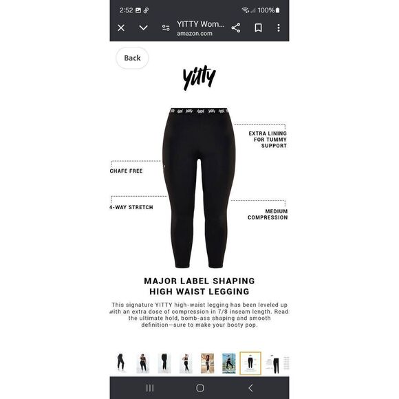 New Medium Fabletic Yitty Black Logo Major Label Shaping High Waist 7/8 Leggings - Picture 7 of 11
